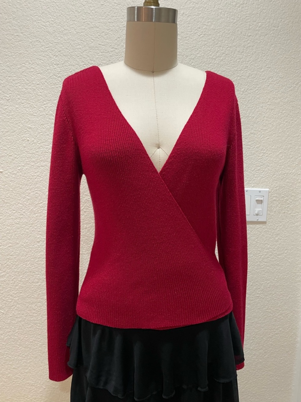 Source Unknown Crimson Wrap V-Neck Sweater